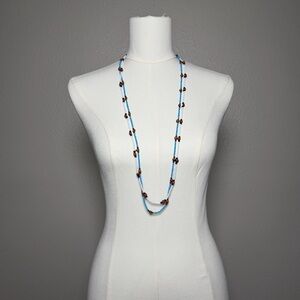 Beaded Wrap Necklace Bracelet Turquoise White Wood Beads